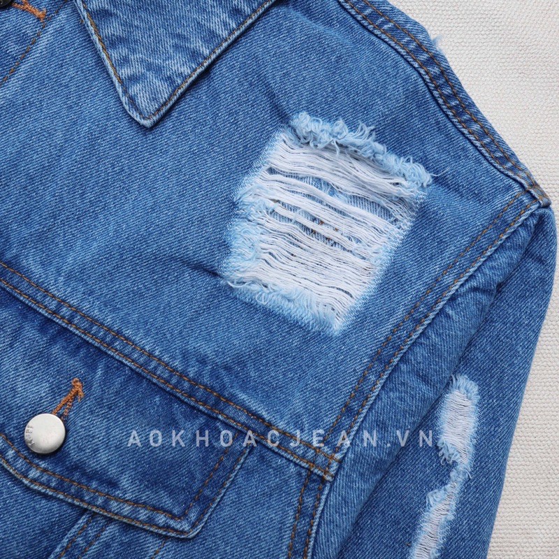 Áo khoác jean,bò nữ Rách oversize unisex có 6 túi có túi trong dành cho nam nữ hàng cao cấp