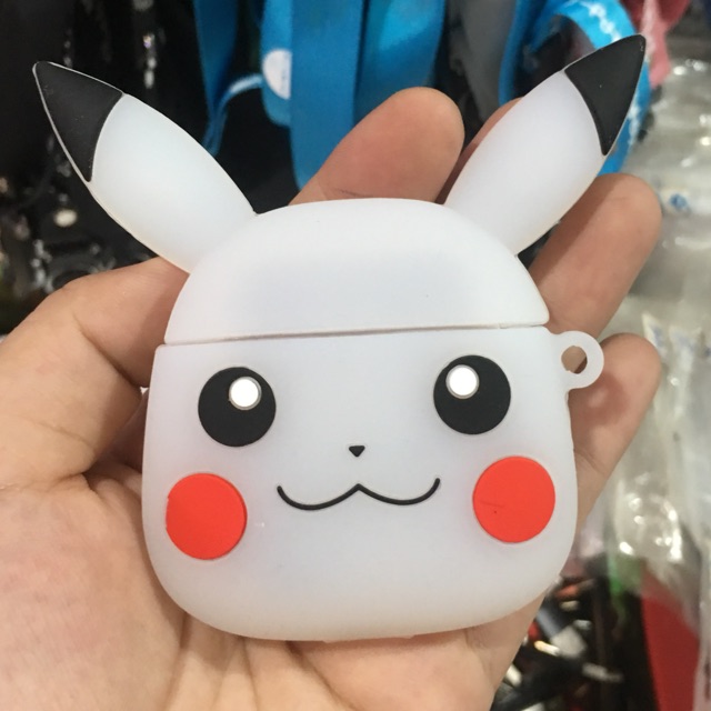 Vỏ bao da case cho tai nghe Ảipod hình Pikachu trắng - Tặng móc treo