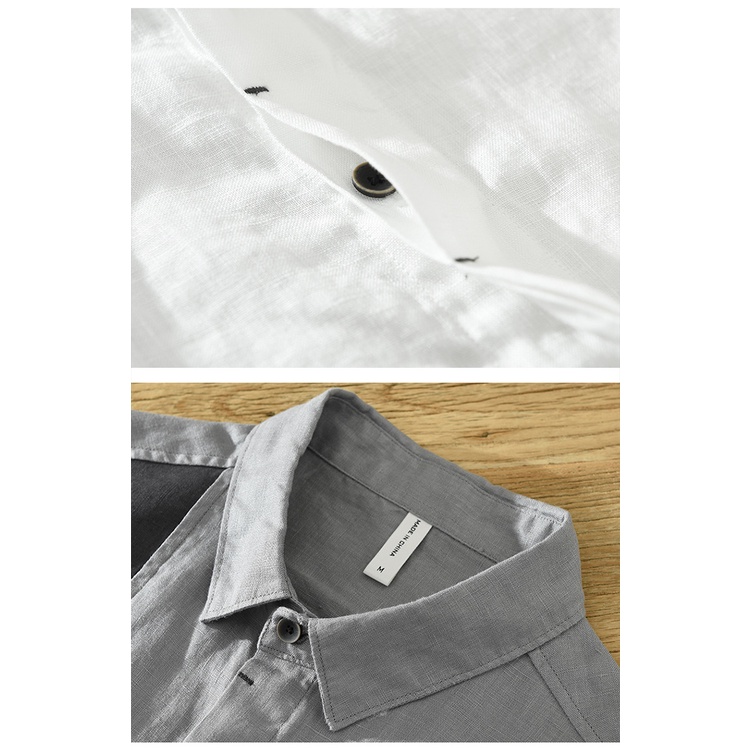 Áo Sơ Mi Linen Tay Lửng Phong Cách Nhật Bản Thời Trang Mùa Hè Cho Nam