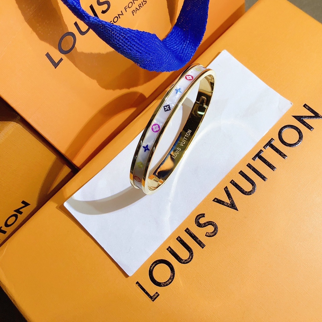 Lv Vòng Tay Louis Vuitton Bằng Thép Titan Dát Khảm Chữ Đơn Giản Cổ Điển Sang Trọng Không Phai Màu Không Phai Cho Nam Và Nữ