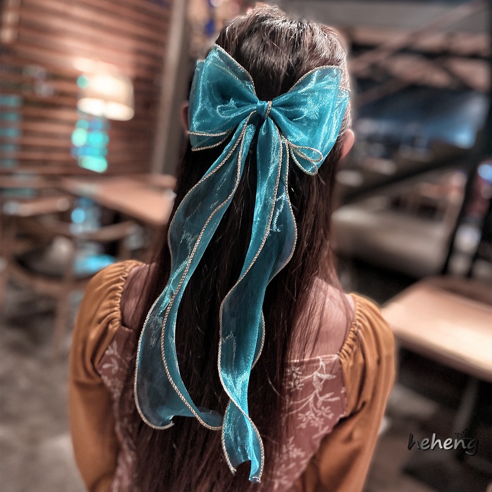 Kẹp Tóc Ruy Băng Dài 37cm Thắt Nơ Phối Ren Phong Cách Hàn Quốc Cho Nữ