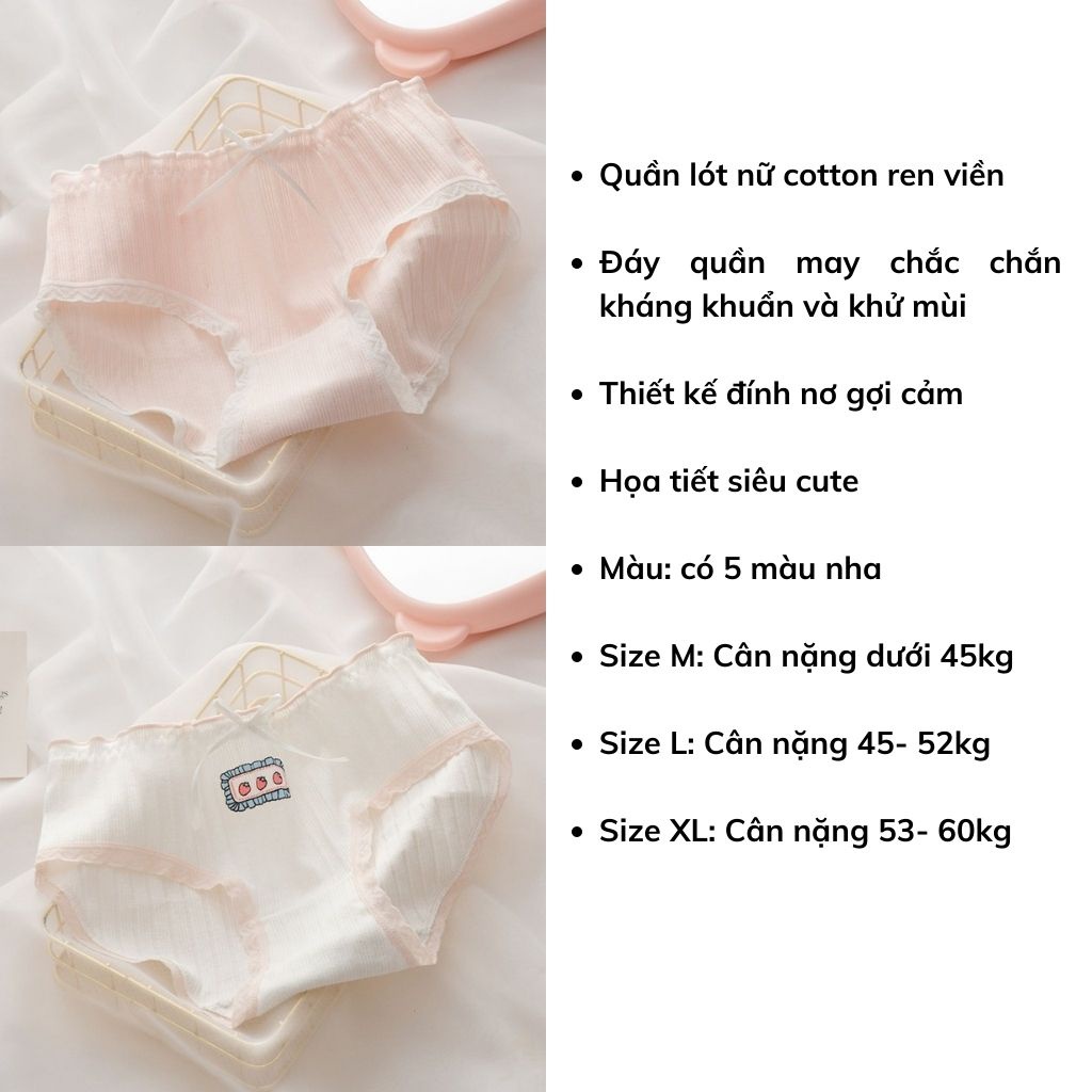 Quần lót nữ cotton cao cấp kháng khuẩn thoáng mát , Quần chíp nữ đính nơ gợi cảm họa tiết siêu xinh LANIXA L8036