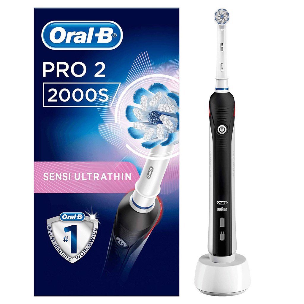 Bàn chải đánh răng điện Oral-B Pro 2000S Sensi Ultrathin Power2 chăm sóc răng nhạy cảm hiệu quả số 1 nước Đức