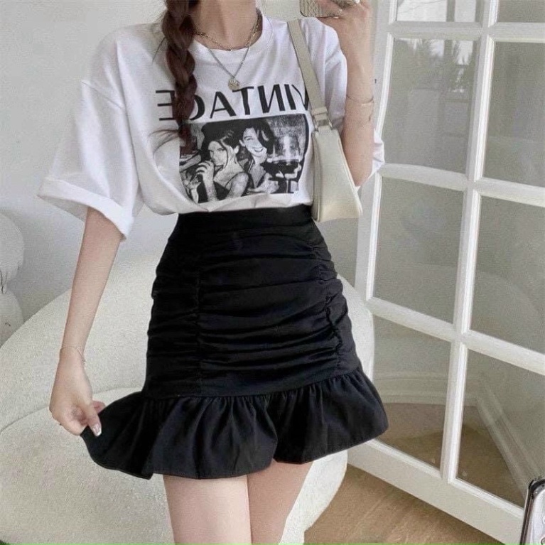 Chân váy đuôi cá nhún chất tuyết mưa có lót, có lưng thun sau - B5U