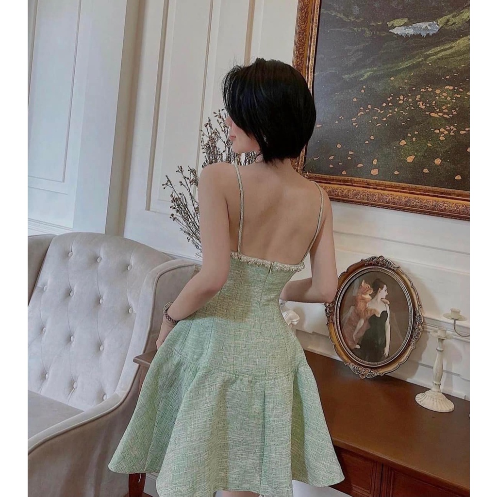 LINH CAVALI - Váy tweed 2 dây kết ngọc 3 màu.