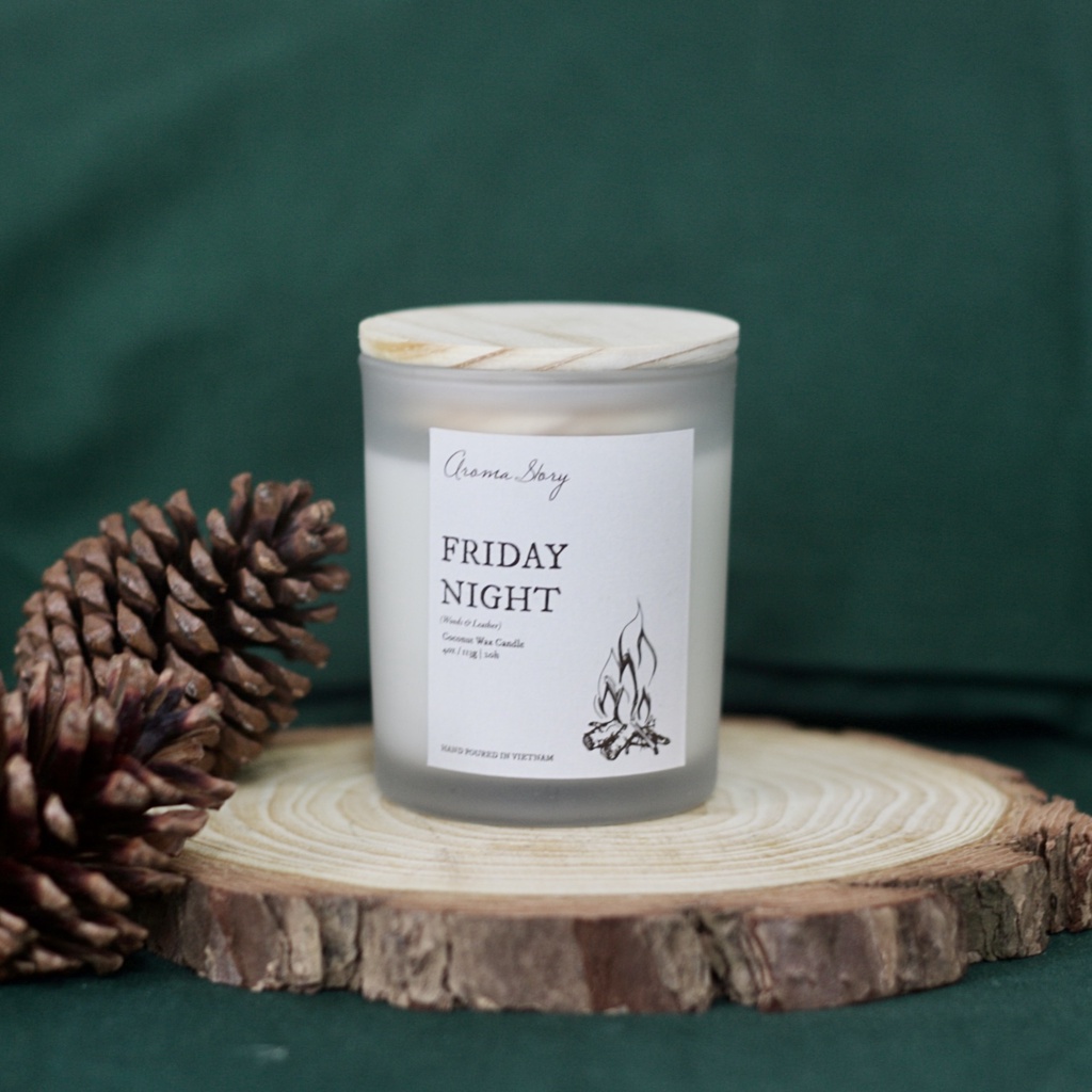 Nến Thơm Trang Trí, Cao Cấp, Tự Nhiên Aroma Story Hương Gỗ Và Da Thuộc Friday Night Size 100g