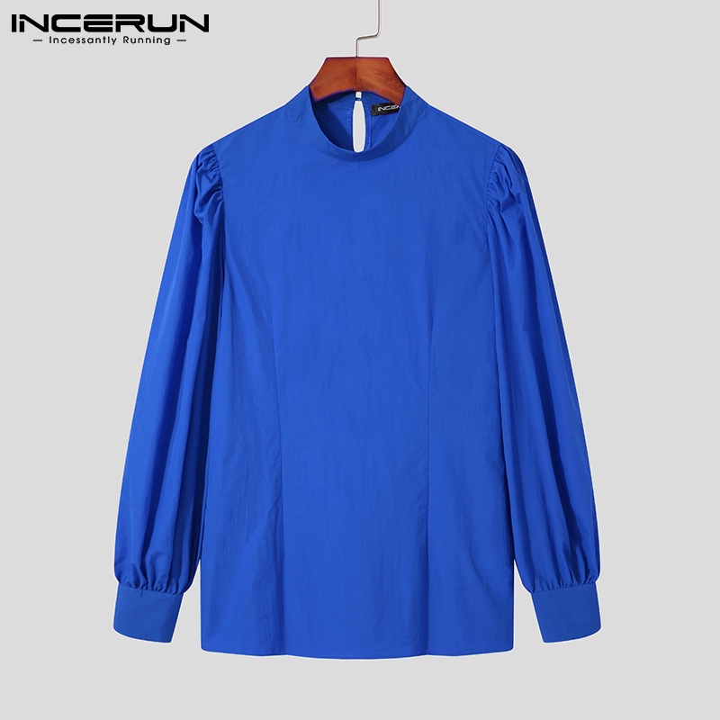 Áo sơ mi INCERUN màu trơn tay phồng dài thời trang phương Tây cho nam