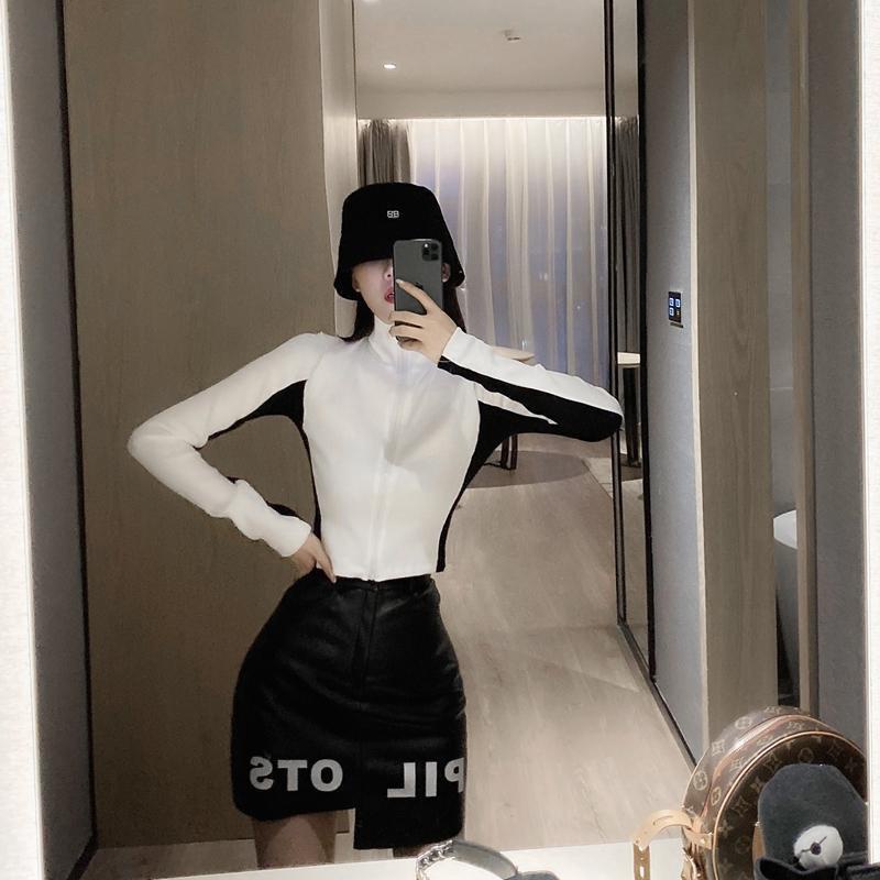 COZOK Áo khoác len cardigan cổ cao ôm dáng phối khóa kéo đa năng