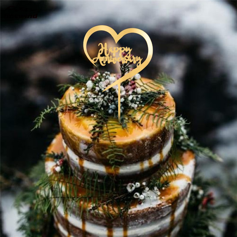 Phụ kiện trang trí bánh kem hình chữ Happy Anniversary bằng acrylic