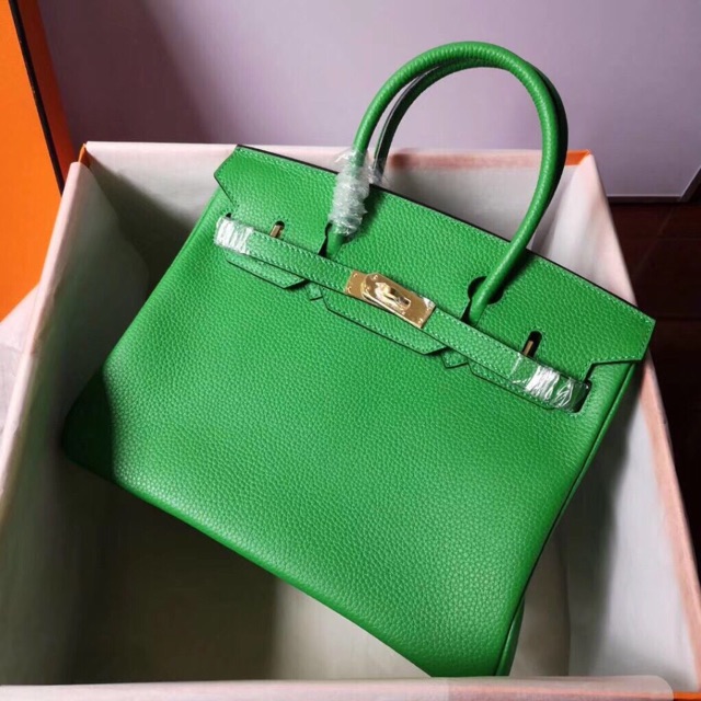 Túi hm birkin da thật màu xanh
