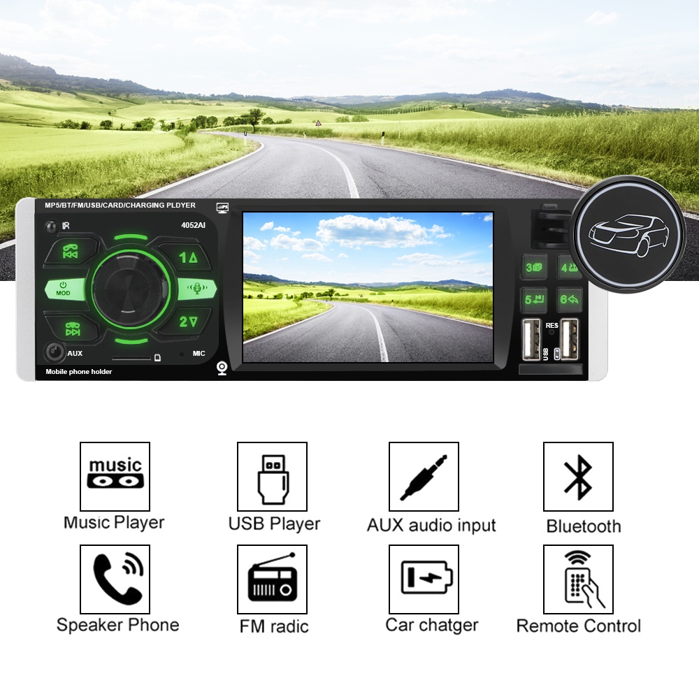 Máy nghe nhạc MP5 màn hình 4.1 inch kết nối Bluetooth 4.2 HD 1 Din cho xe hơi