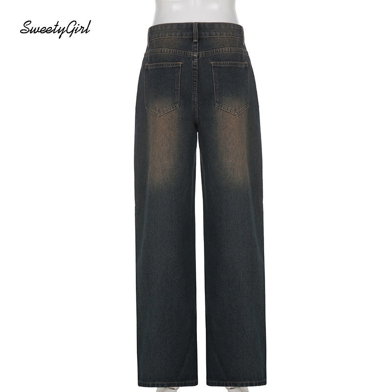 Quần Jean Dài Dáng Rộng Lưng Cao Màu Trơn Phối Túi Thời Trang 2022 Cho Nữ