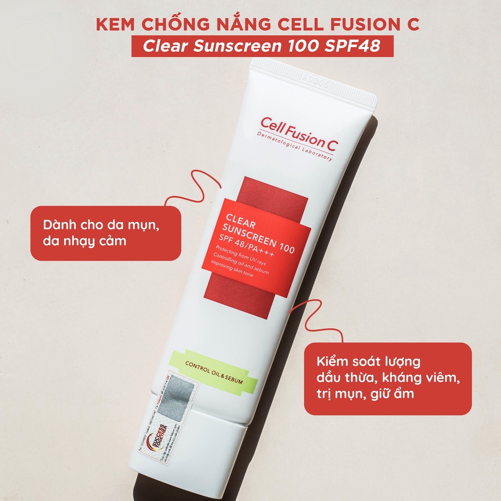 Kem Chống Nắng Kiểm Soát Dầu &amp; Nhờn Mụn Cell Fusion C Clear Sunscreen 100 SPF48/ PA+++ 50ml