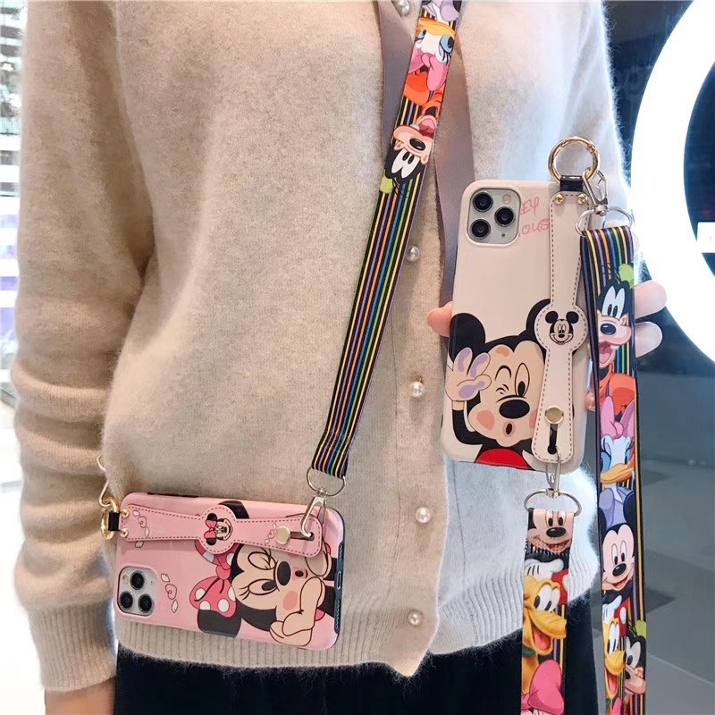 Ốp Điện Thoại Hình Mickey Minnie Có Dây Đeo Cho iPhone 14 13 12 Pro max i12 i13 i11 14pro