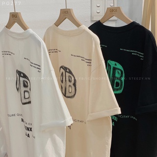Áo thun cotton mỏng in chữ AB form rộng