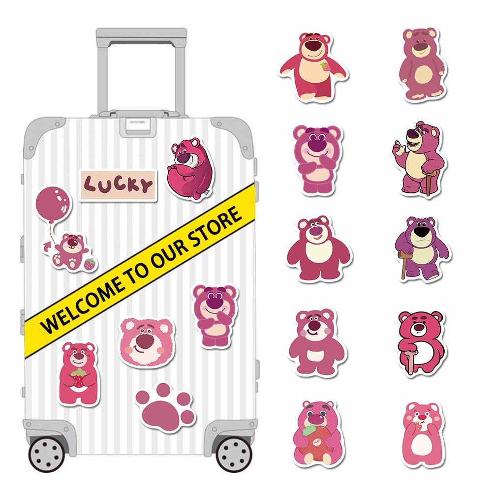 Set 50 miếng dán trang trí laptop/đàn guitar chống nước hình gấu dâu tây dễ thương