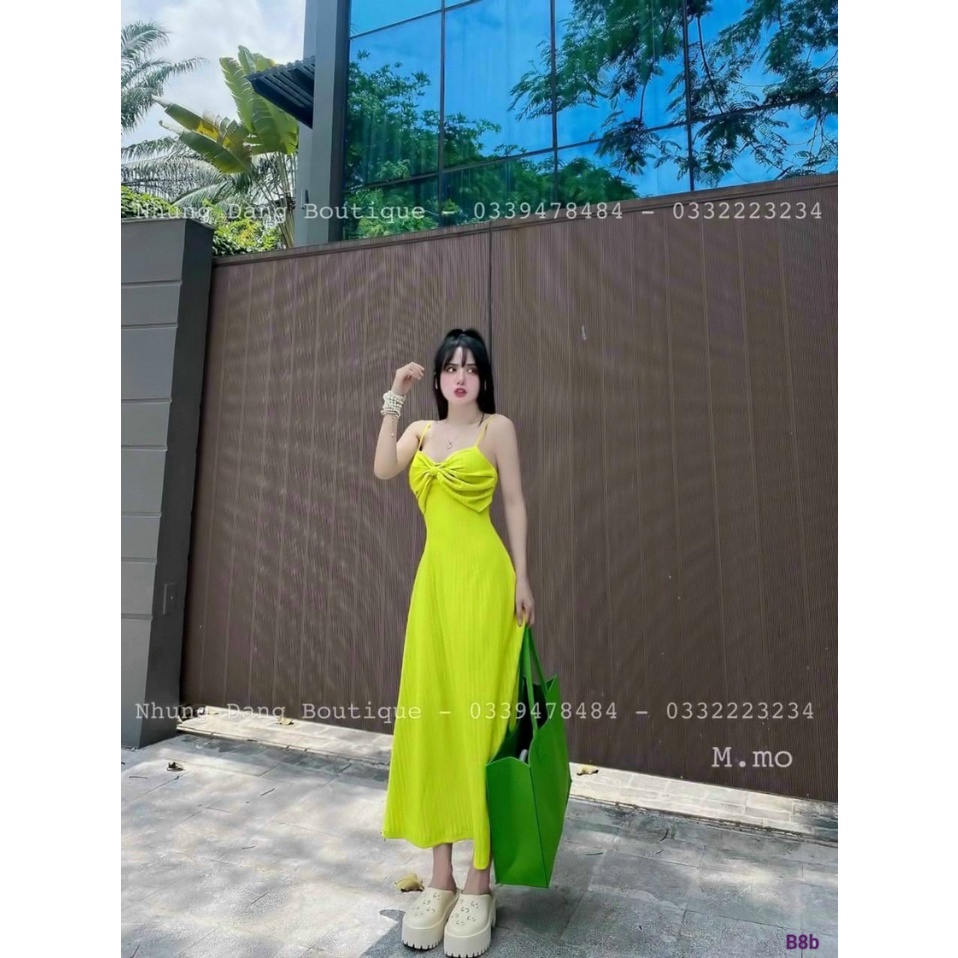[Đầm sale 2022 free ship] Đầm maxi dáng dài dự tiệc siêu xinh với thiết kế 2 dây phối nơ ngực có mút