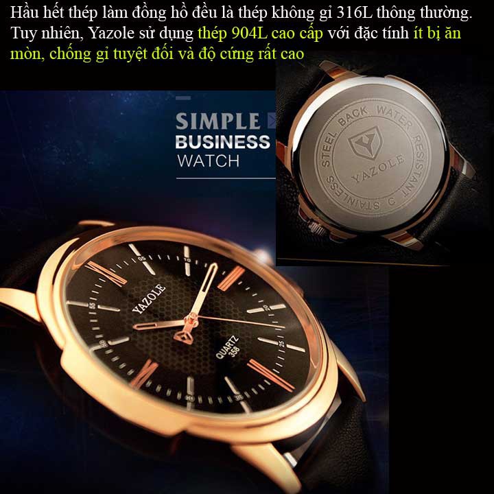 Đồng hồ nam đẹp chạy pin YAZOLE chính hãng cao cấp giá rẻ mặt tròn đeo tay dây da