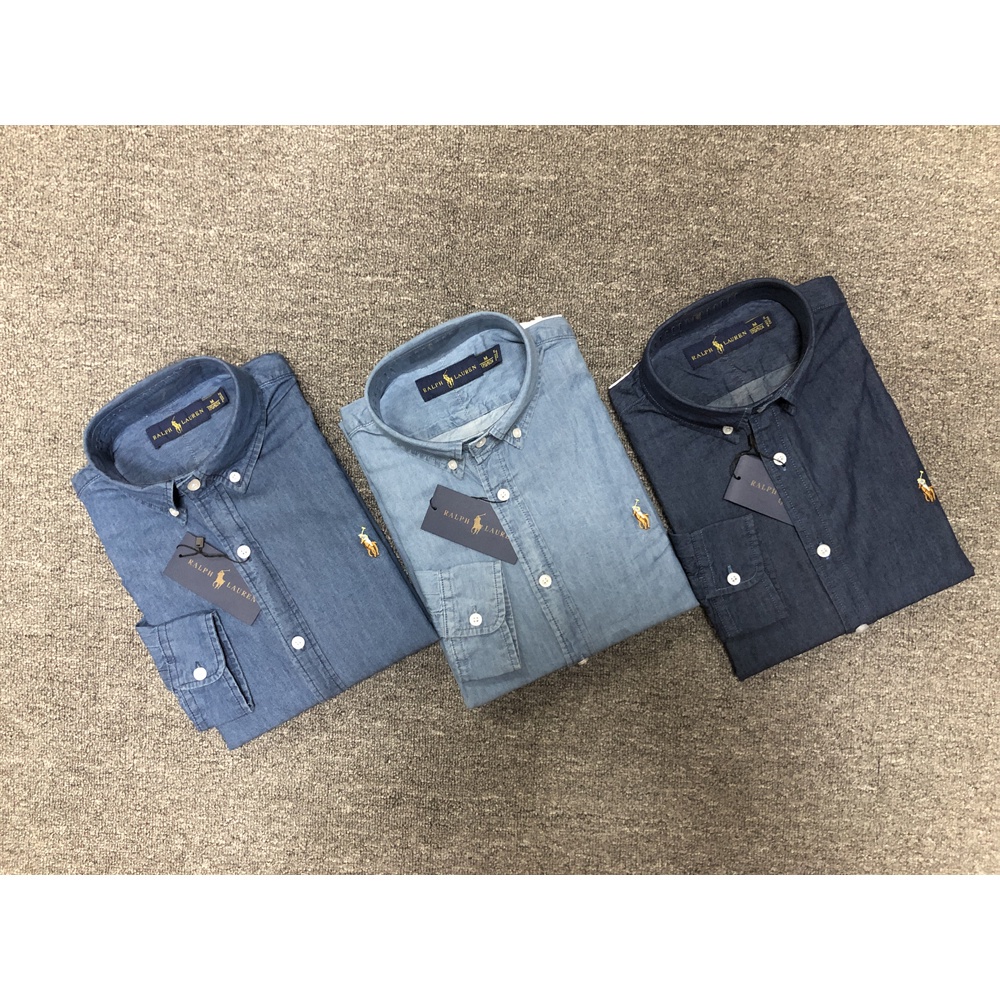Áo Sơ Mi Công Sở Vải Denim Thêu Hình Ralph 2022 Laurens