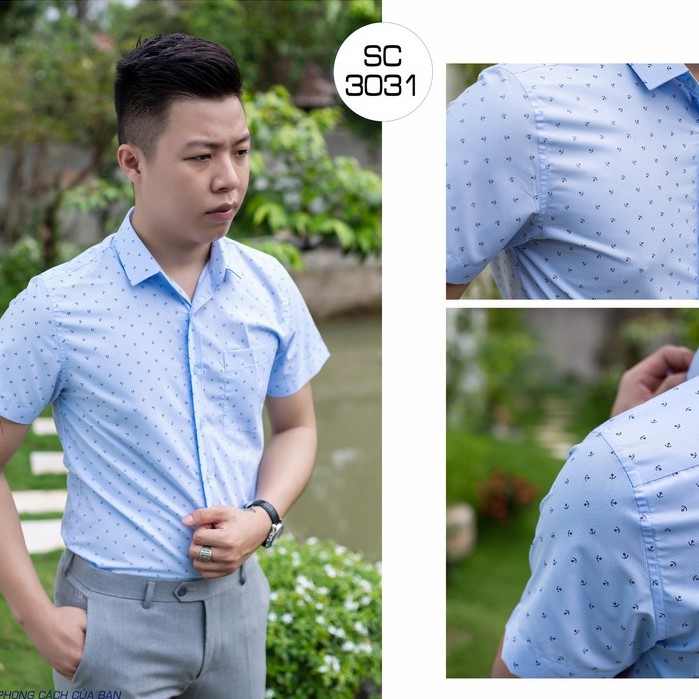 Áo sơ mi nam tay ngắn LDL, sơ mi công sở cao cấp  họa tết mỏ neo, chất liệu vải cao cấp size 38 39 40  41 42 43 | BigBuy360 - bigbuy360.vn