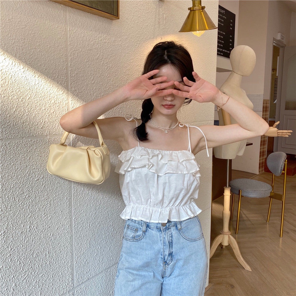 Áo Hai Dây Thiết Kế Mới Đính Nơ Xinh Xắn Thiết Kế Mỏng Thời Trang Dành Cho Nữ