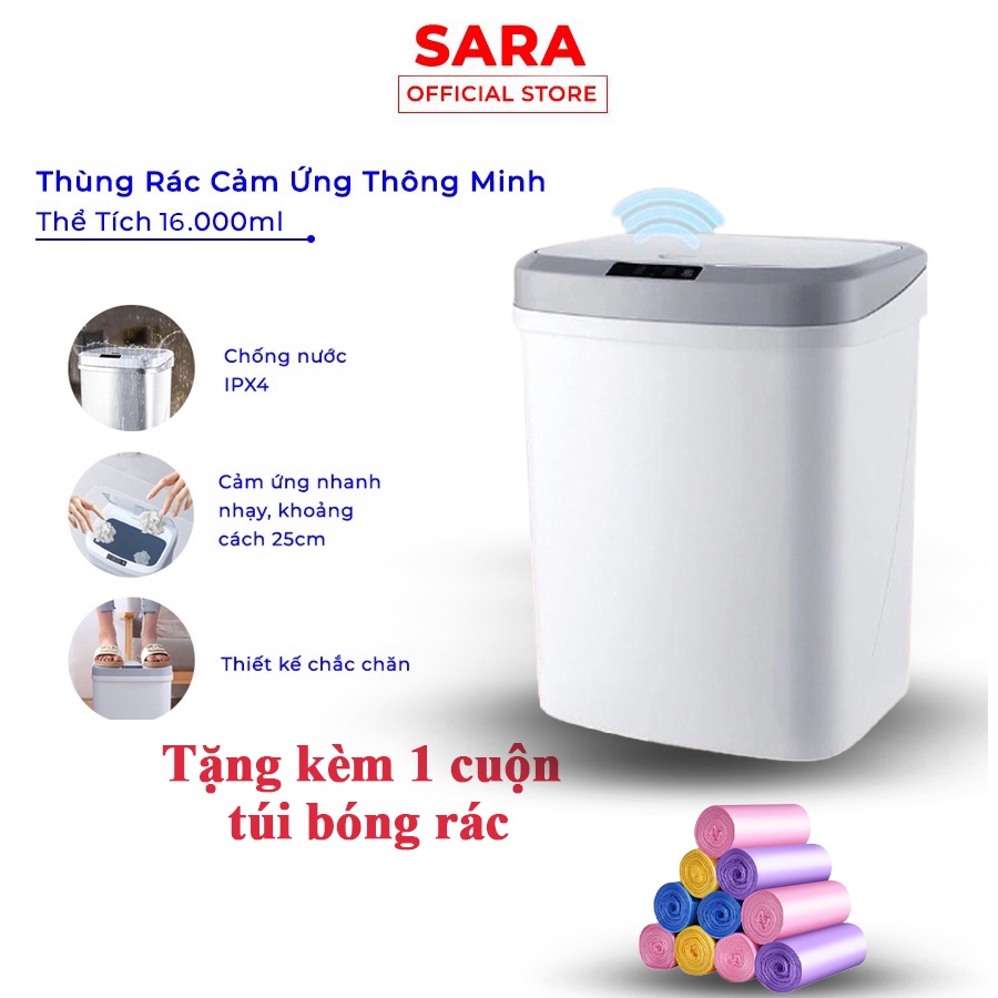 Thùng Rác Cảm Ứng Thông Minh Có Nắp Đóng Mở Tự Động Thùng Rác Cao Cấp Thể Tích 16L