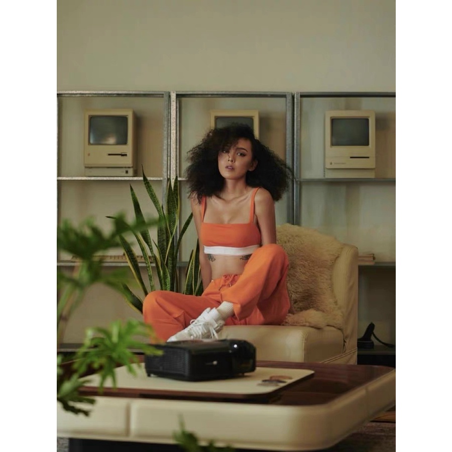 Set bộ lót thun 𝘊𝘒 áo ngang có mút màu cam đen mới 2022