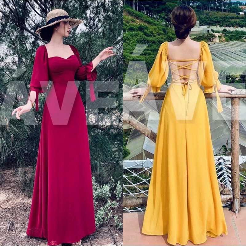 Đầm maxi voan dây thắt nơ lưng sexy sống ảo siêu đẹp