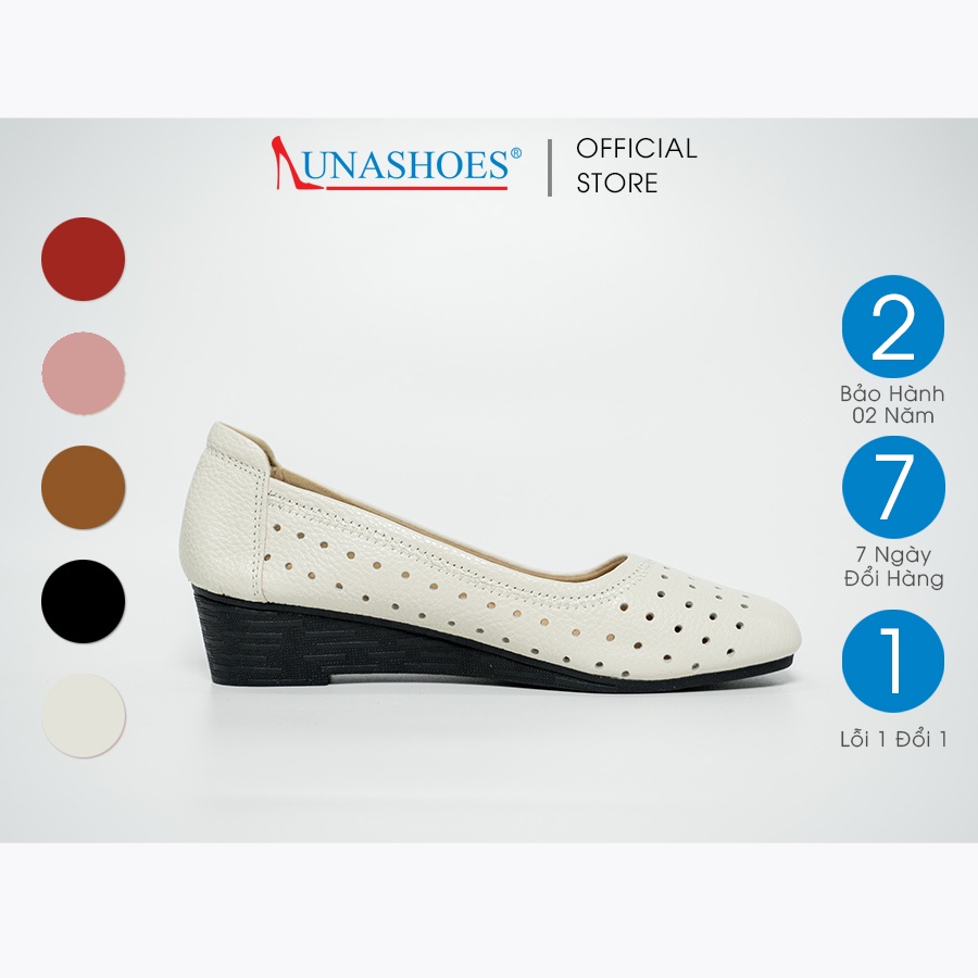 Giày búp bê nữ 3p cao gót đế xuồng mũi tròn LUNASHOES 24812 da bò êm chân có đục lỗ dáng phối đồ đẹp siêu bền