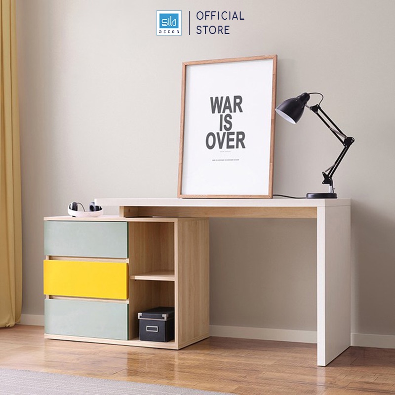 Bàn Làm Việc Kết Hợp Tủ Gỗ Nhiều Ngăn Hiện Đại Phong Cách Bắc Âu Thương Hiệu SIB Decor