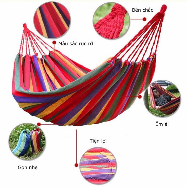 Võng du lịch cắm trại dã ngoại gấp gọn  sợi Vải đan Canvas Size 190x80cm