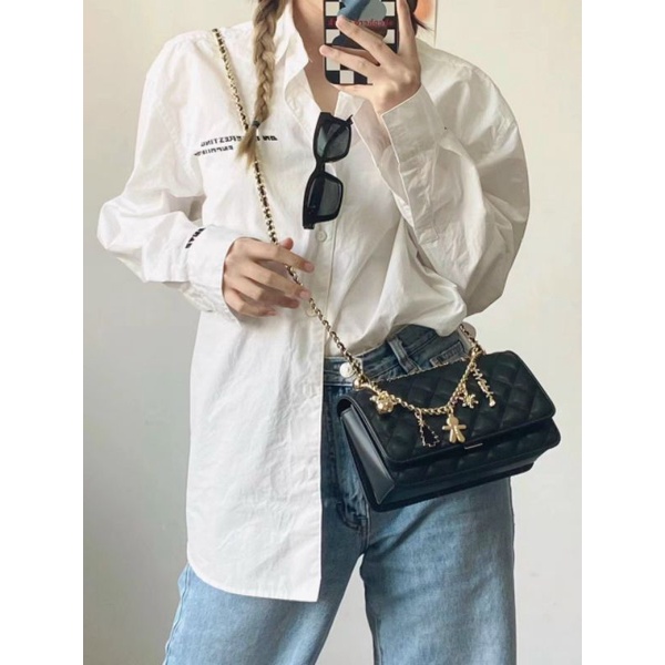 Túi Charles Keith* CNK da mềm chần ô, xích tháo rời được