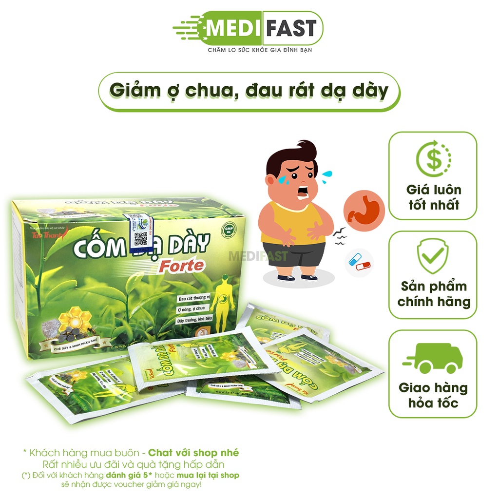 Cốm dạ dày Forte - Hộp 20 gói - hỗ trợ giảm đau dạ dày, trào ngược, trung hòa dịch vị từ chè dây, nghệ đen và thảo dược