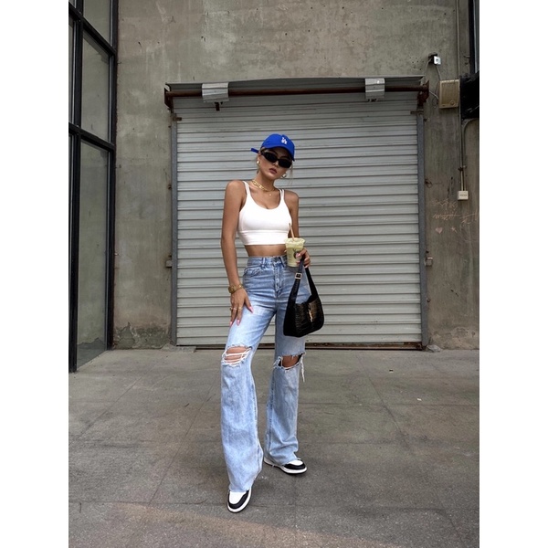 - QUẦN JEANS XANH RÁCH GỐI - STREET STYLE