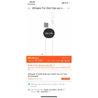 (Shopee Trợ Giá) Cáp sạc nhanh hoco x1 cho iphone/ipad