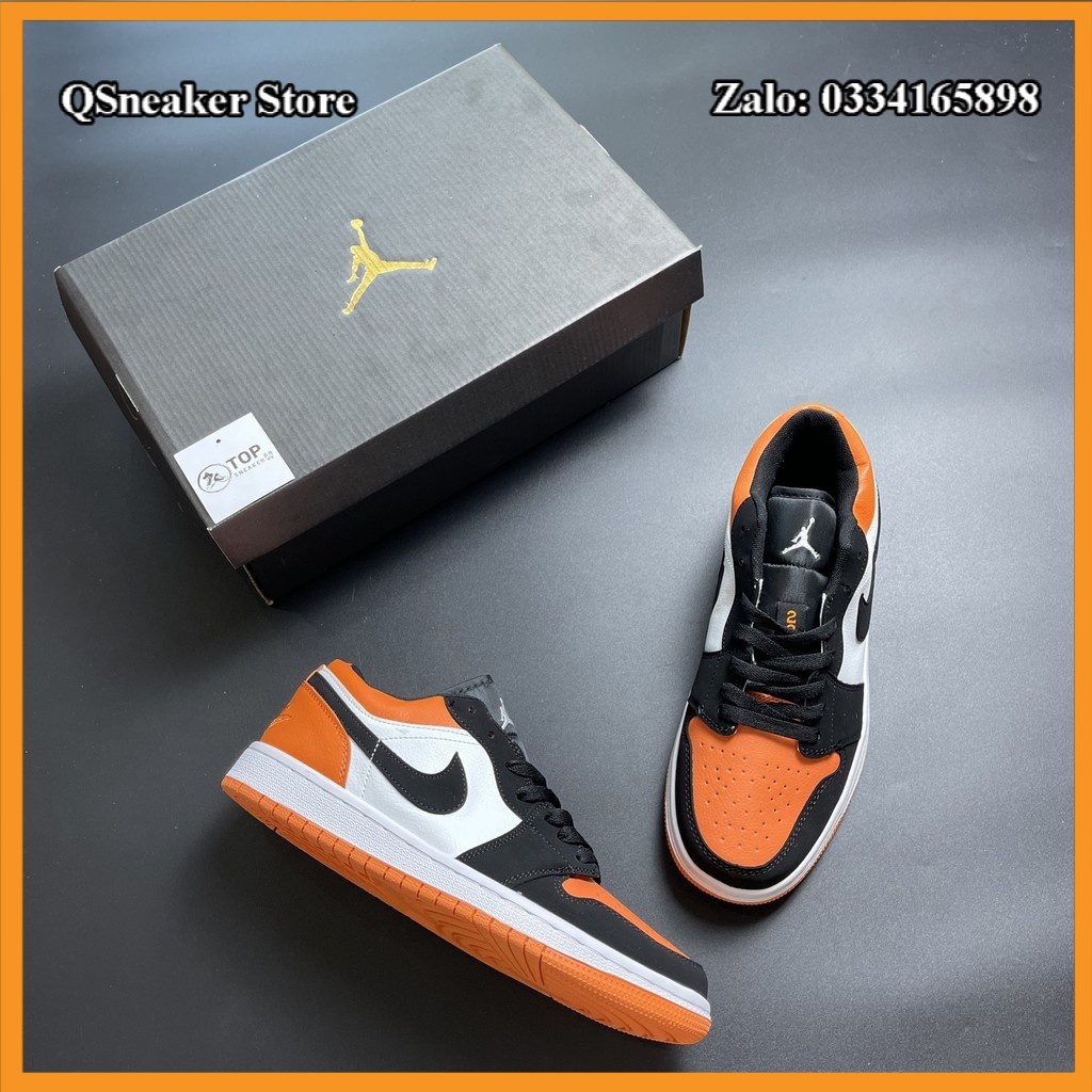 ✔️ Giày Jordan 1 Low Cam Đen Thấp Cổ Full Phụ Kiện ✔️