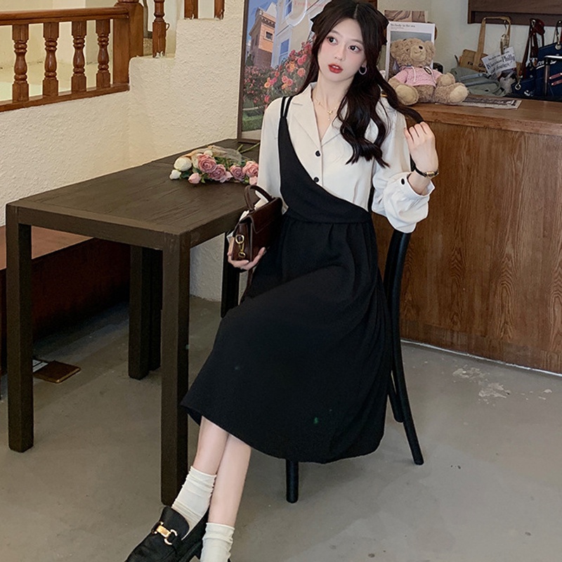 IELGY Đầm Giả Hai Mảnh Màu Sắc Tương Phản Thời Trang Cao Cấp Dành Cho Nữ