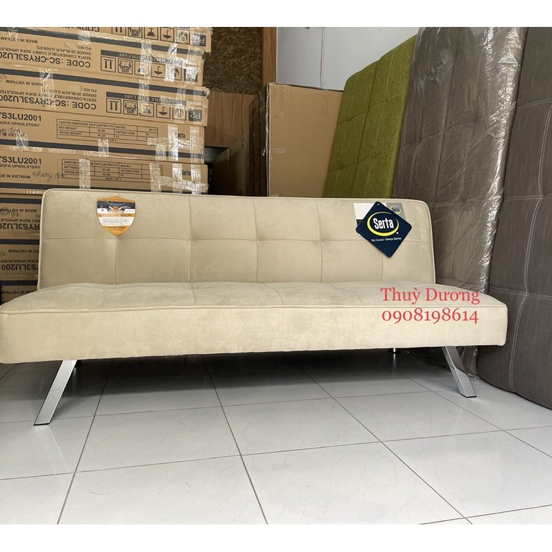 Sofa Giường vải Nhung màu kem mềm mại - Sofa Bed xuất khẩu