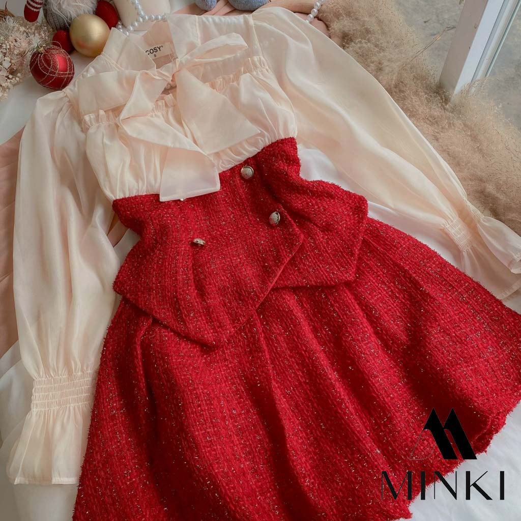 SET DẠ TẾT KÈM ÁO SƠ MI VOAN TƠ TIỂU THƯ - CHẤT LIỆU CAO CẤP CHO DỊP TẾT ĐẾN XUÂN VỀ - HAI MÀU ĐỎ VÀ ĐEN | BigBuy360 - bigbuy360.vn