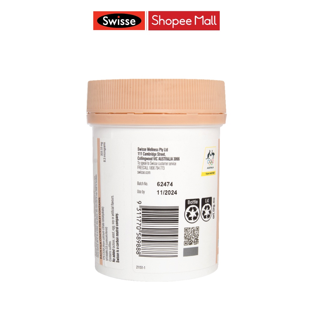 Viên Uống Bổ Sung Canxi Swisse Calcium & Vitamin D Ultiboost 90 Viên