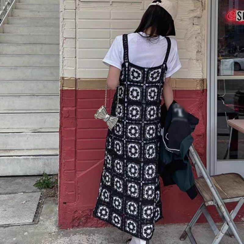 Đầm Midi Dáng Chữ A Dài Dáng Chữ A Họa Tiết Kẻ Sọc / Hoa Khoét Rỗng Phong Cách Boho Cho