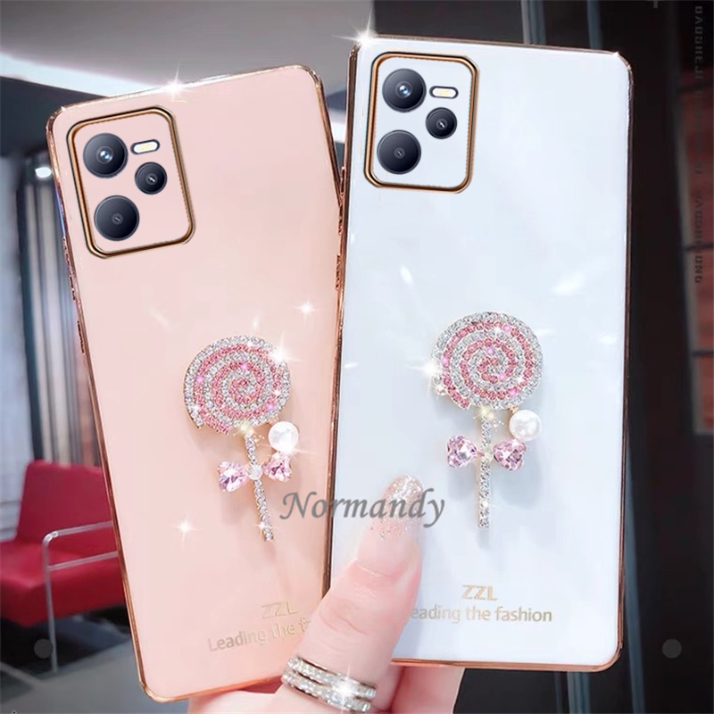 Ốp Điện Thoại Dẻo Tráng Gương Họa Tiết Kẹo Mút Đính Đá Lấp Lánh Chống Sốc Cho Realme C35 9i 8i GT Master Edition 2022