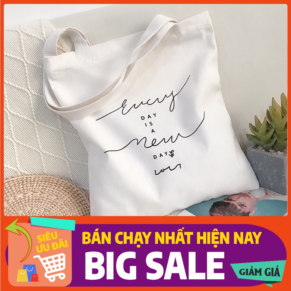 Túi Tote, Túi Vải Canvas In Tên Theo Yêu Cầu, Có Khoá Và Ngăn Phụ, Phong Cách Uizzang Vintage Hàn Quốc, KT 33x38