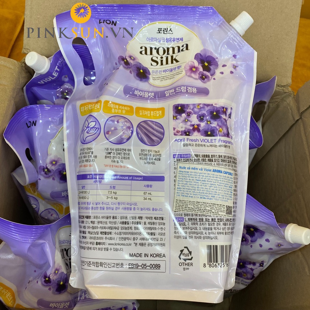 Nước Xả Làm Mềm Vải Aroma Hàn Quốc Hương Tinh Chất Hoa Violet Tình Yêu Của Thiếu Nữ 2.1L/túi