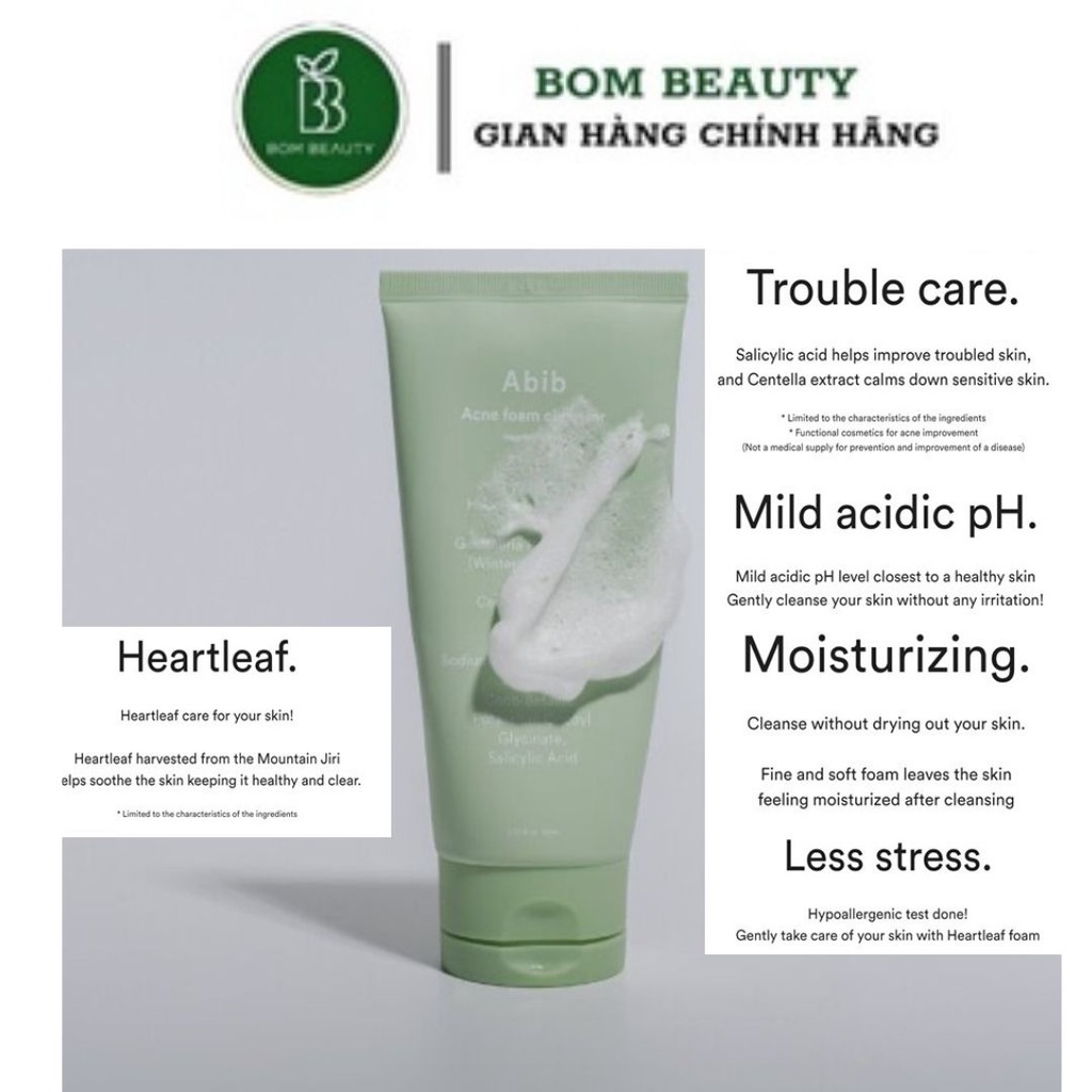 Sữa rửa mặt diếp cá tạo bọt ngăn ngừa mụn Abib Acne Foam Cleanser Heartleaf Foam