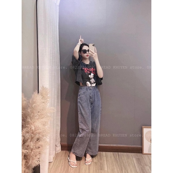 Áo Thun Croptop Nữ Tay Ngắn Micky In Loang Màu Ulzzang