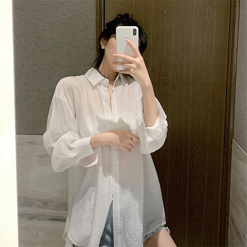 Áo sơ mi tay dài chống nắng thắt nơ sau lưng phong cách Hàn Quốc cho nữ | BigBuy360 - bigbuy360.vn