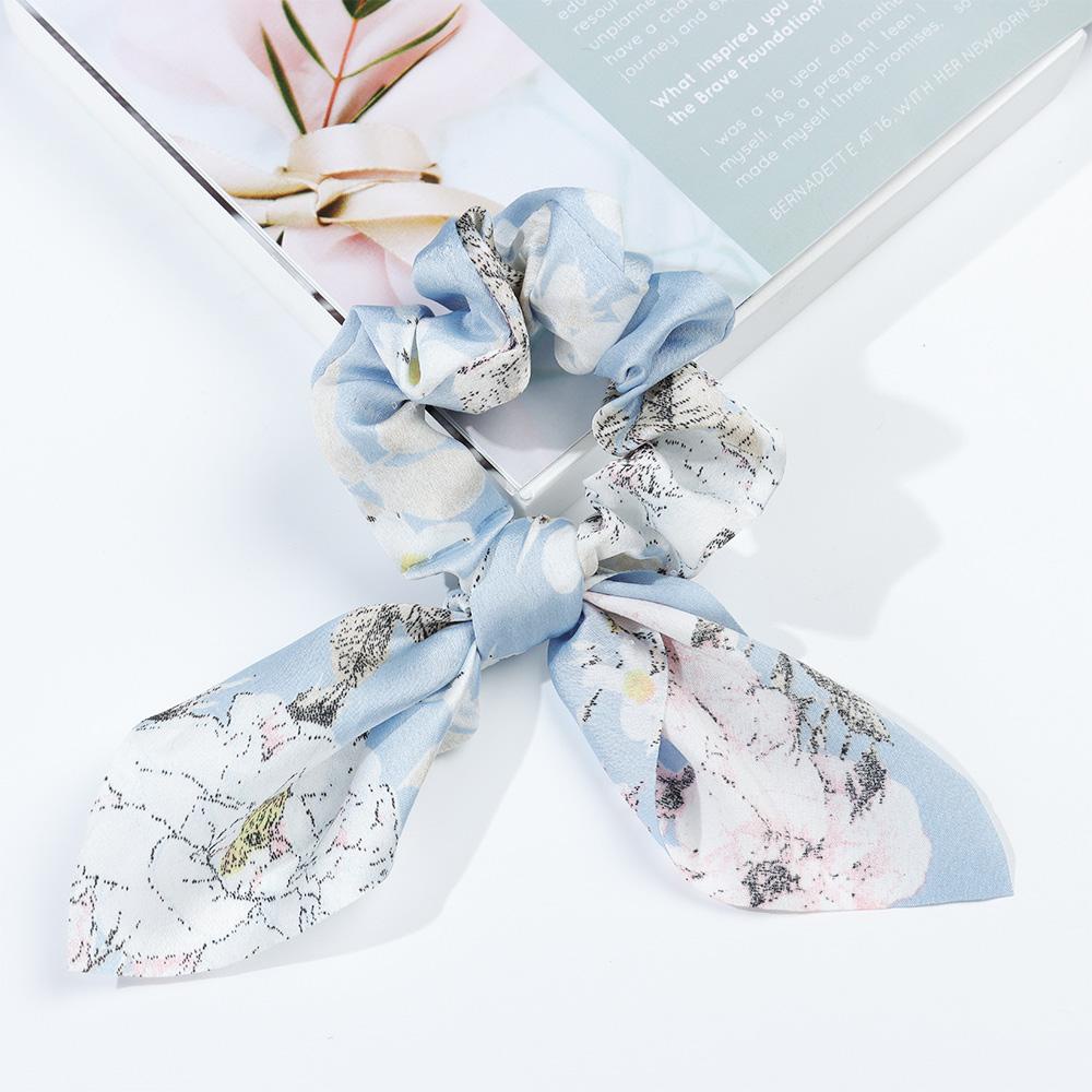 Dây Buộc Tóc Vải Satin Thắt Nơ In Hoa Thời Trang