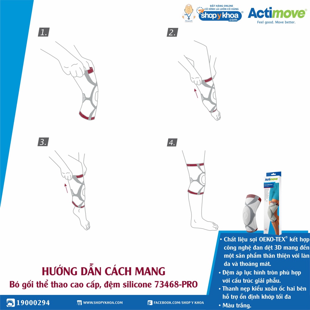 Bó Gối Thể Thao Cao Cấp 73468-PRO, Đệm Silicone Và Thanh Nẹp 2 Bên Kiểu Xoắn Ốc [Actimove] - Chính Hãng Châu Âu (1 Cái)