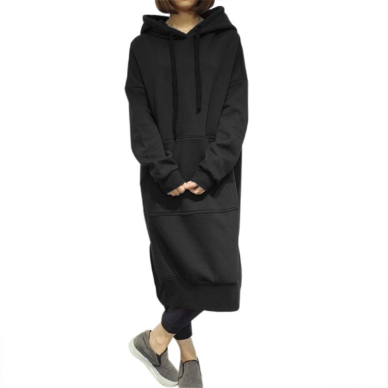 Đầm Hoodie Plus Size Tay Dài Dáng Rộng Cho Nữ